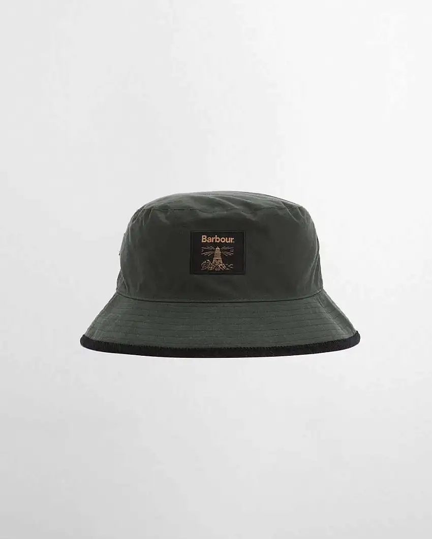 Berretto a pescatore Barbour verde militare in cotone cerato