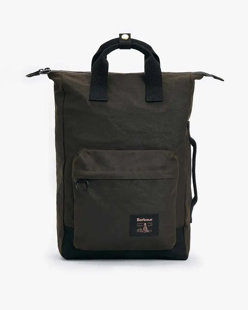 Zaino Barbour in cotone cerato verde militare con manici in tessuto