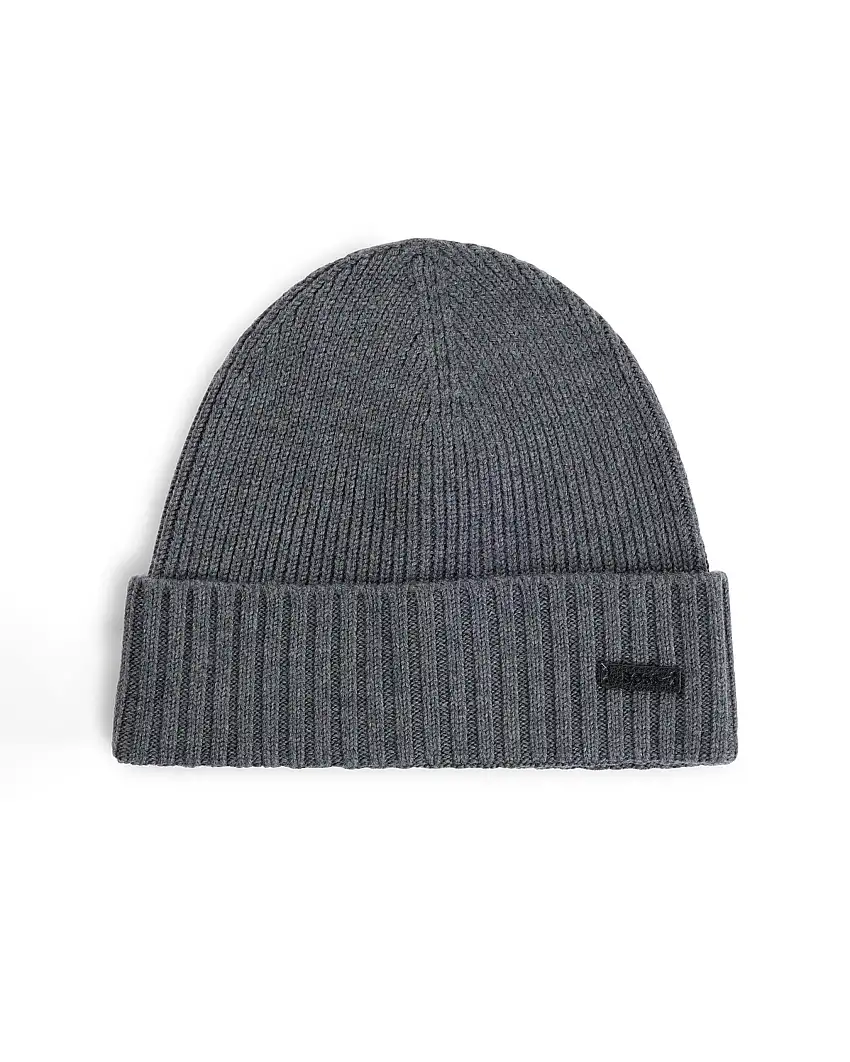 Berretto Boss grigio in pura lana a costine