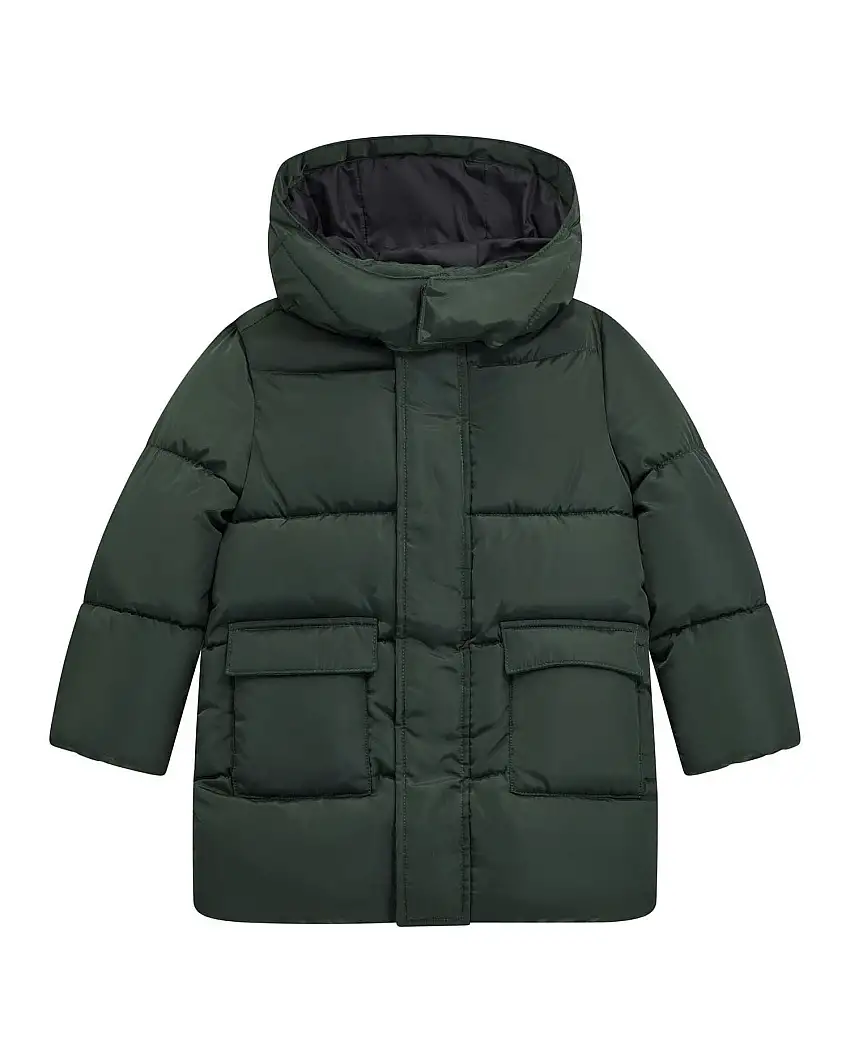 Maxi piumino Guess verde trapuntato con cappuccio