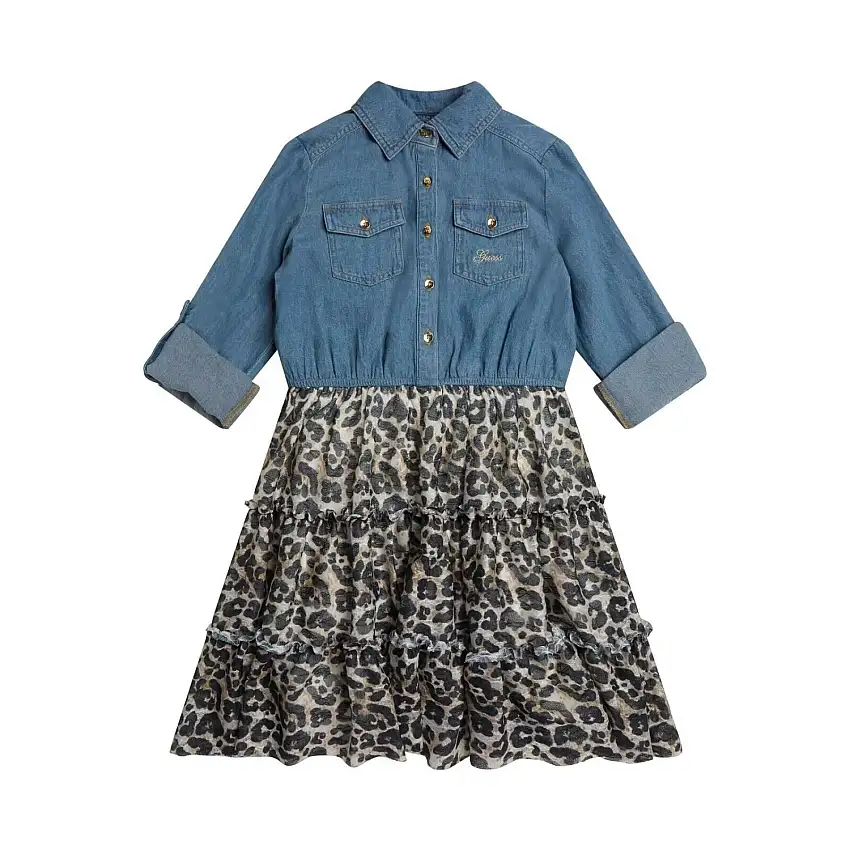 Abito da bambina a maniche lunghe in tessuto misto Guess