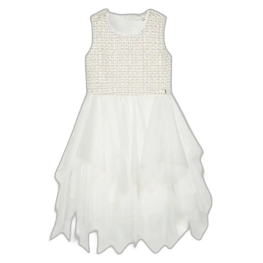 Abito arricciato senza maniche con gonna a rete da ragazza Guess