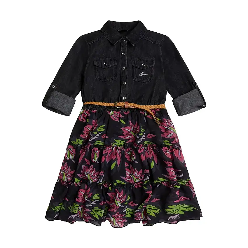 Abito aderente a maniche lunghe per bambina in tessuto misto Guess