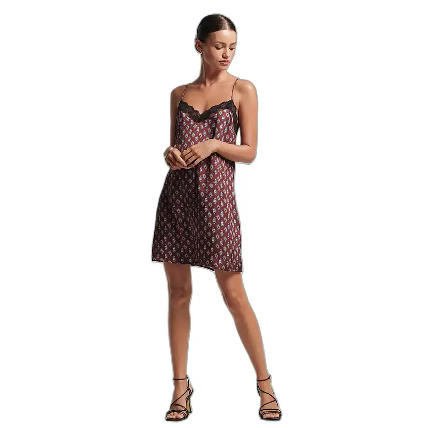 Abito corto in raso con bordo in pizzo per donna Superdry